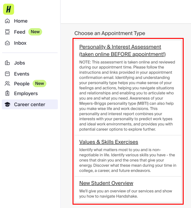 Career Resource Center Scheduling Appointments