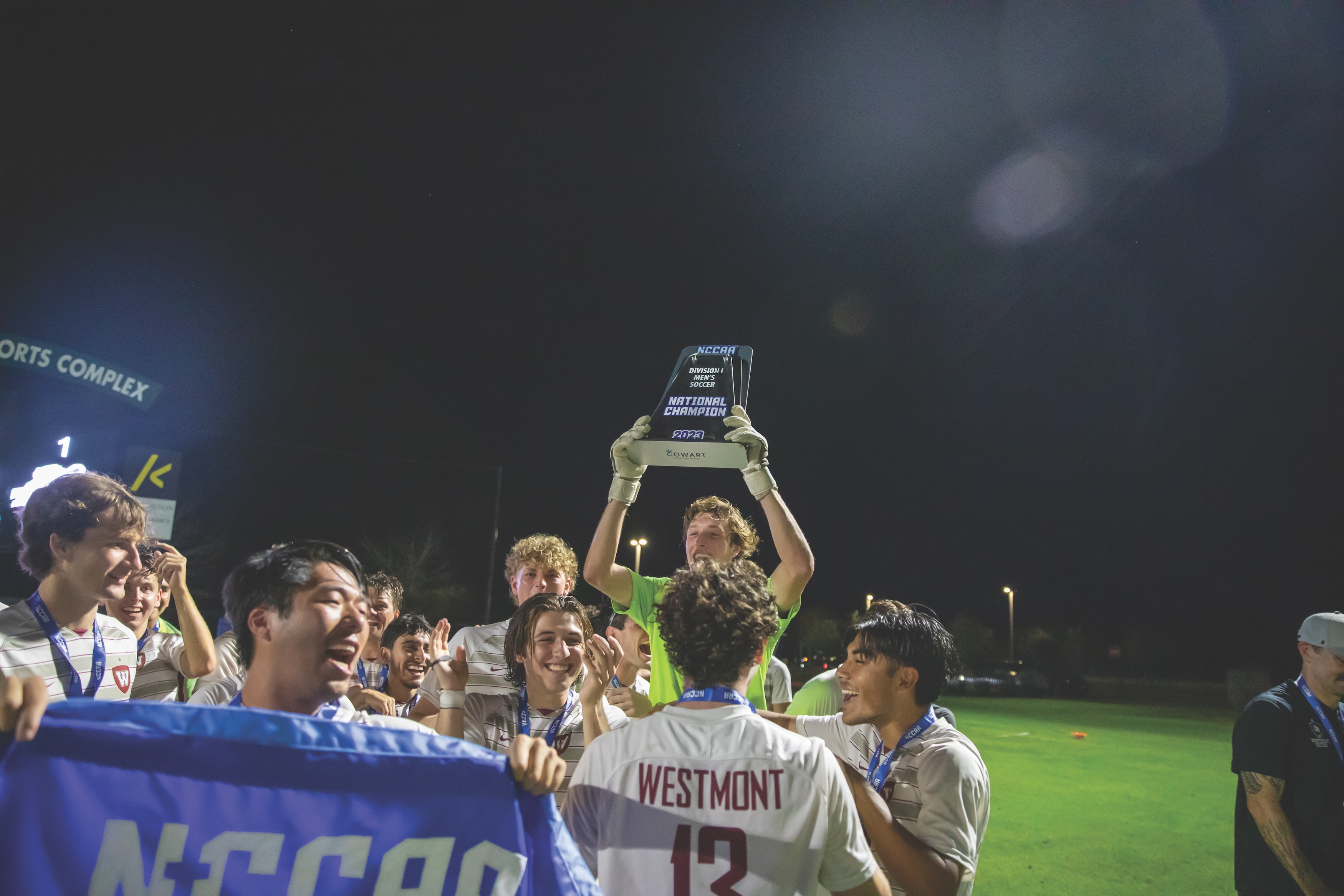 Westmont men's soccer team celebrates