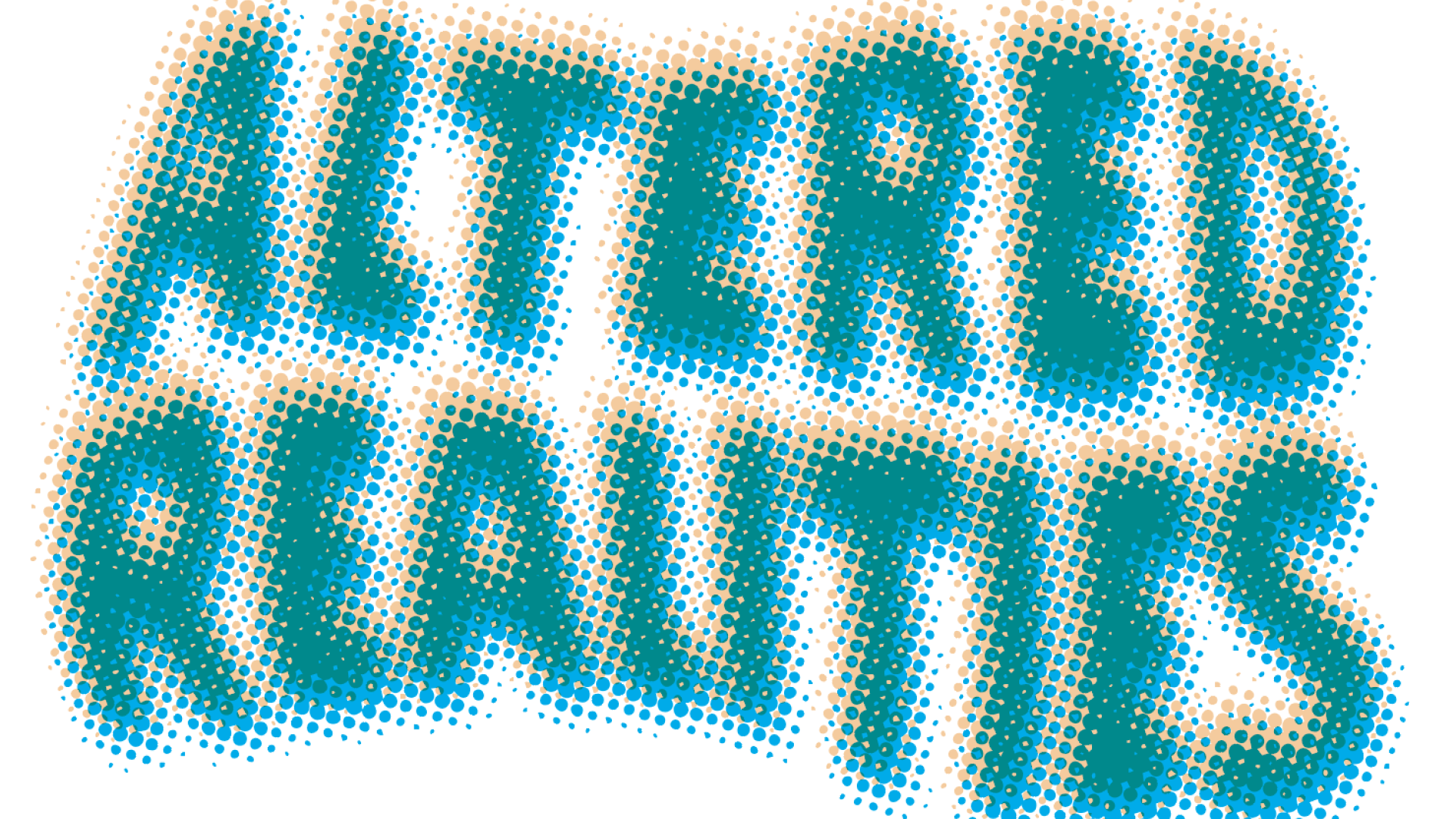 Image of blue and yellow dotted text that reads "Altered Realities."